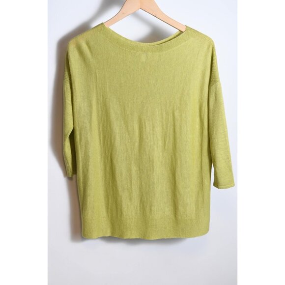 J Jill Lightweight Sweater Medium Linen Green Chartreuse Beachy 3/4 Sleeve - Picture 7 of 9